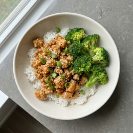 Orange chicken rice bowls